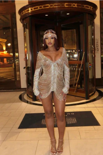 Glam Crystal Chain Dress (Short Length)